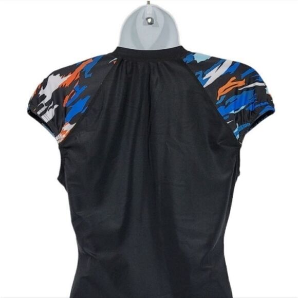 NEW Axesea Tide Front Zipper Retro One Piece Swimsuit in Sun Song Black Size 12 - Picture 5 of 11